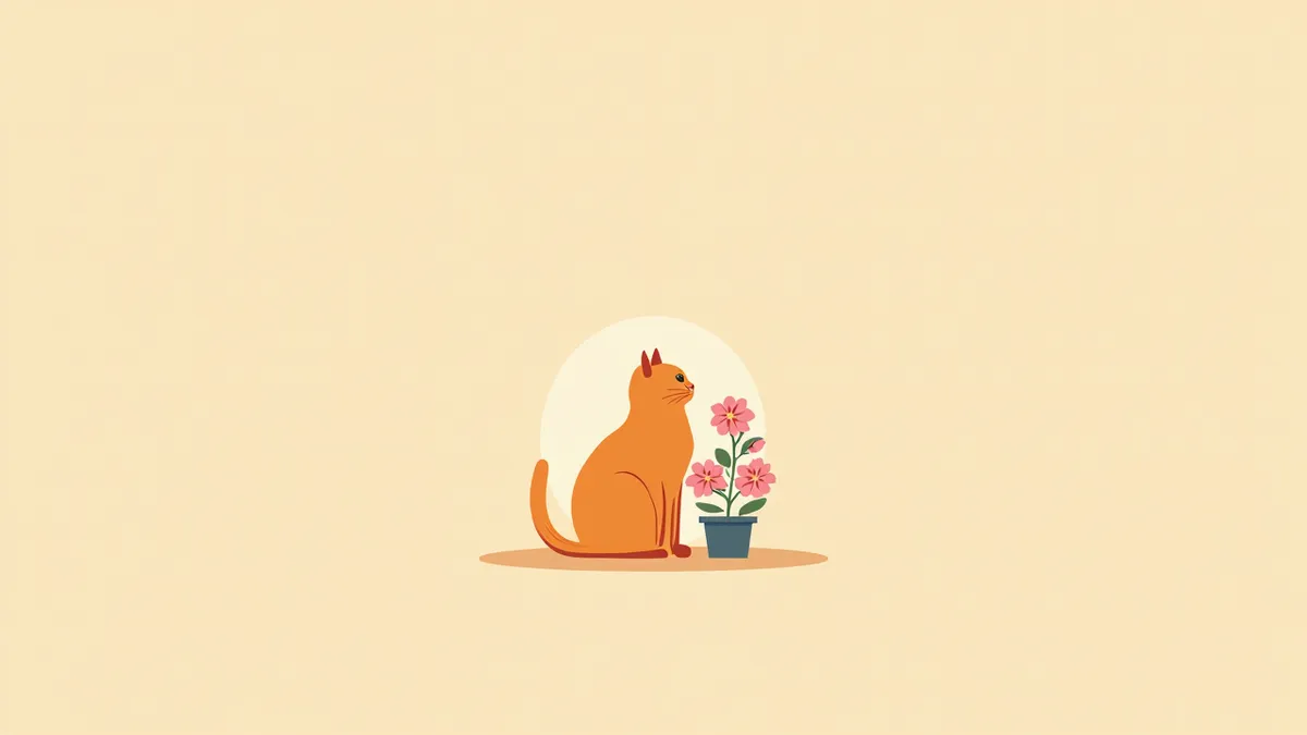 진달래 화분 앞에 앉아 있는 고양이