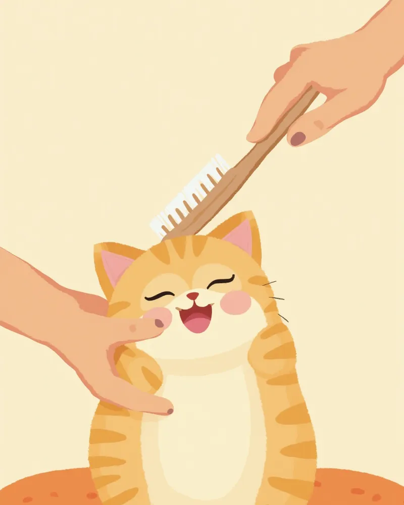 빗질을 받으며 편안해하는 고양이 일러스트