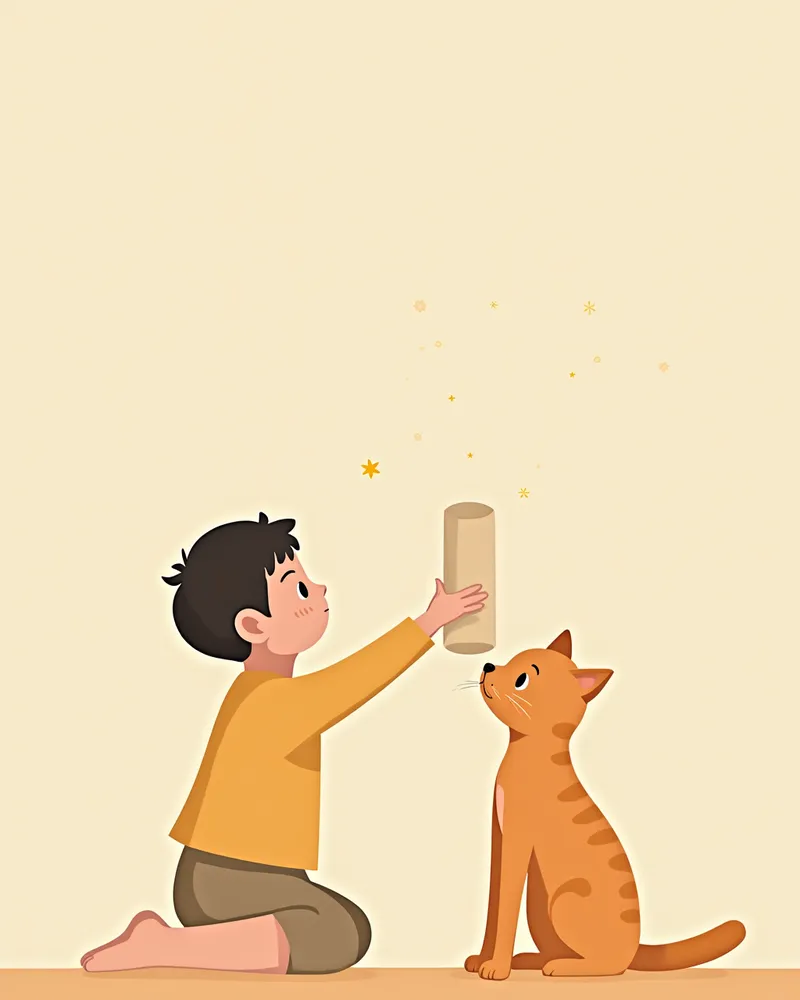 아기 담요 냄새를 조심스럽게 탐색하는 고양이
