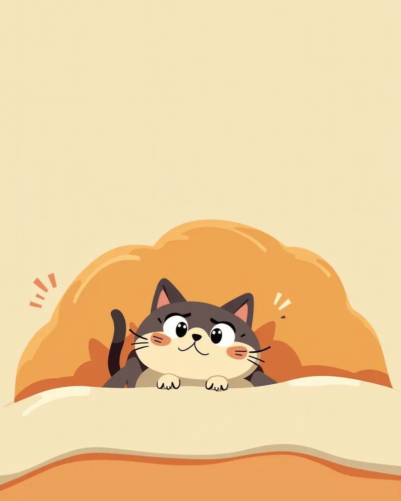 침대 밑에 숨어 있는 스트레스받은 고양이