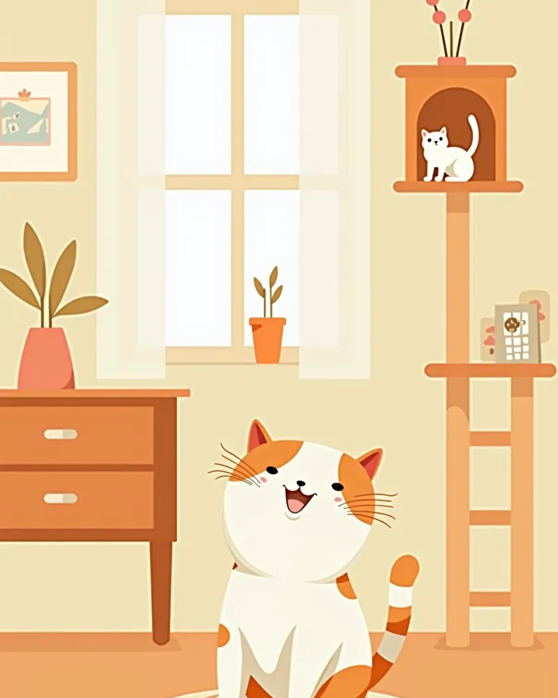 다양한 환경 풍부화 요소가 있는 고양이 생활 공간