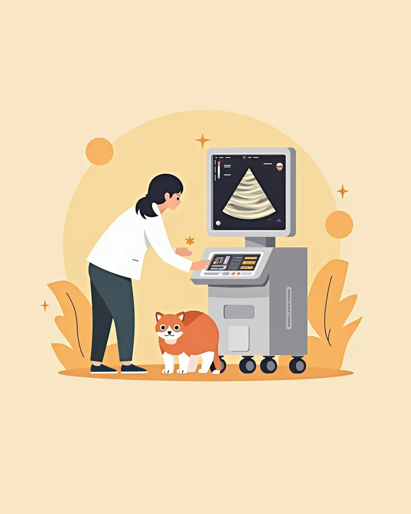 고양이 복강 초음파 영상을 보여주는 고해상도 장비