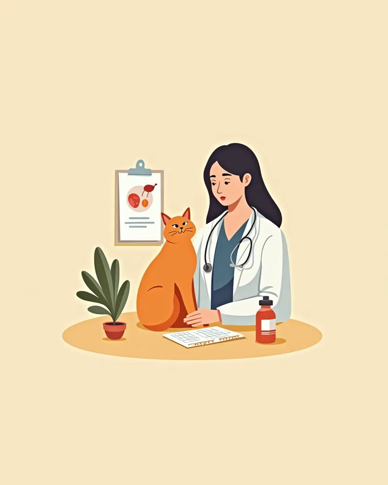 수의사가 고양이 간 보호제를 설명하며 진료하는 장면