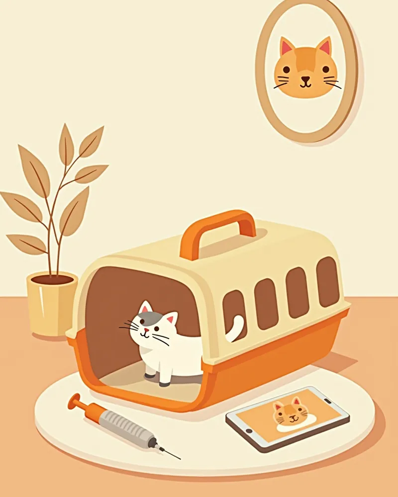 가정에서 사용할 수 있는 고양이 접종 키트와 온라인 교육 화면
