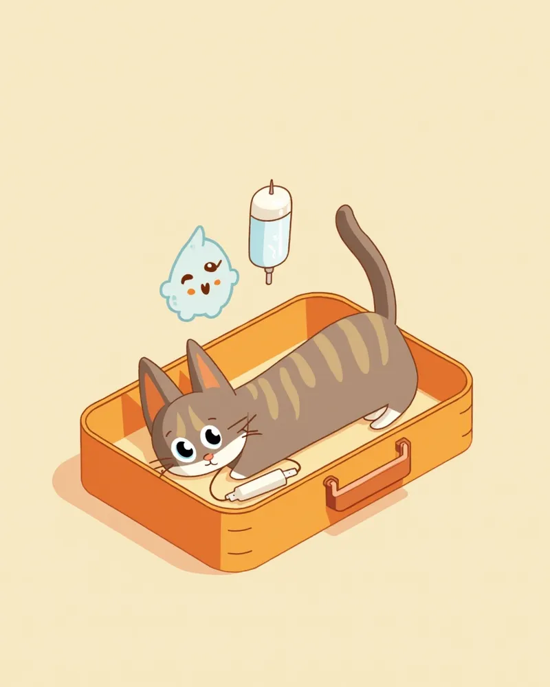 고양이 전용 기도 이물 제거 도구 세트를 담은 여행용 케이스