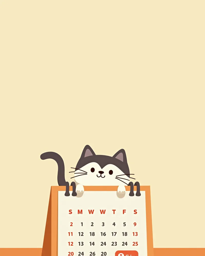 고양이 아이콘이 있는 캘린더, 구충제 투여 알림이 표시됨
