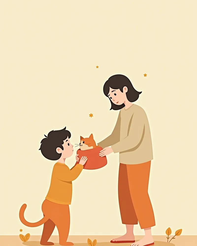 아기 담요 냄새를 조심스럽게 탐색하는 고양이