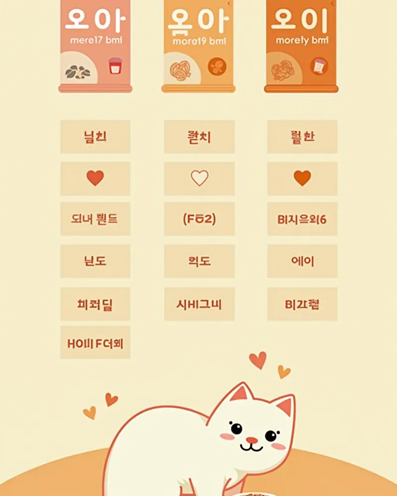 고양이 담관 폐색 관리 식품의 핵심 성분 비교 이미지