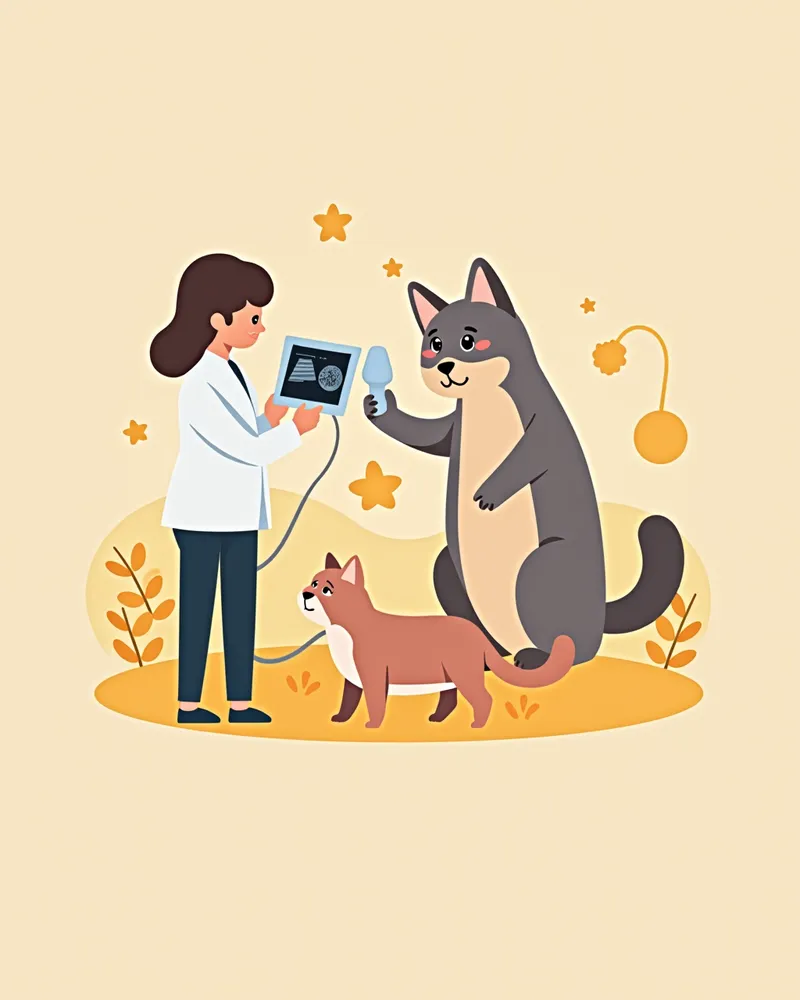 수의사가 휴대용 초음파 장비로 고양이 방광 검사 중