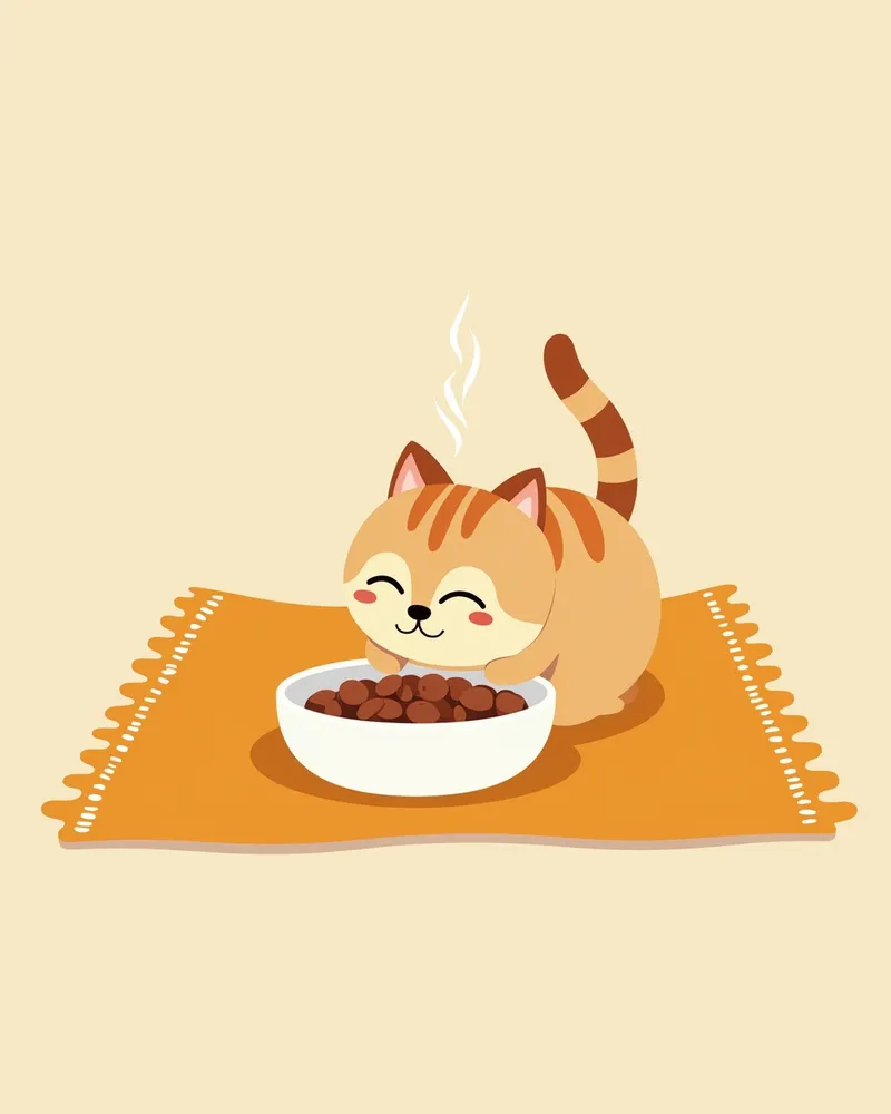 따뜻하게 데운 식사로 고양이가 먹는 모습