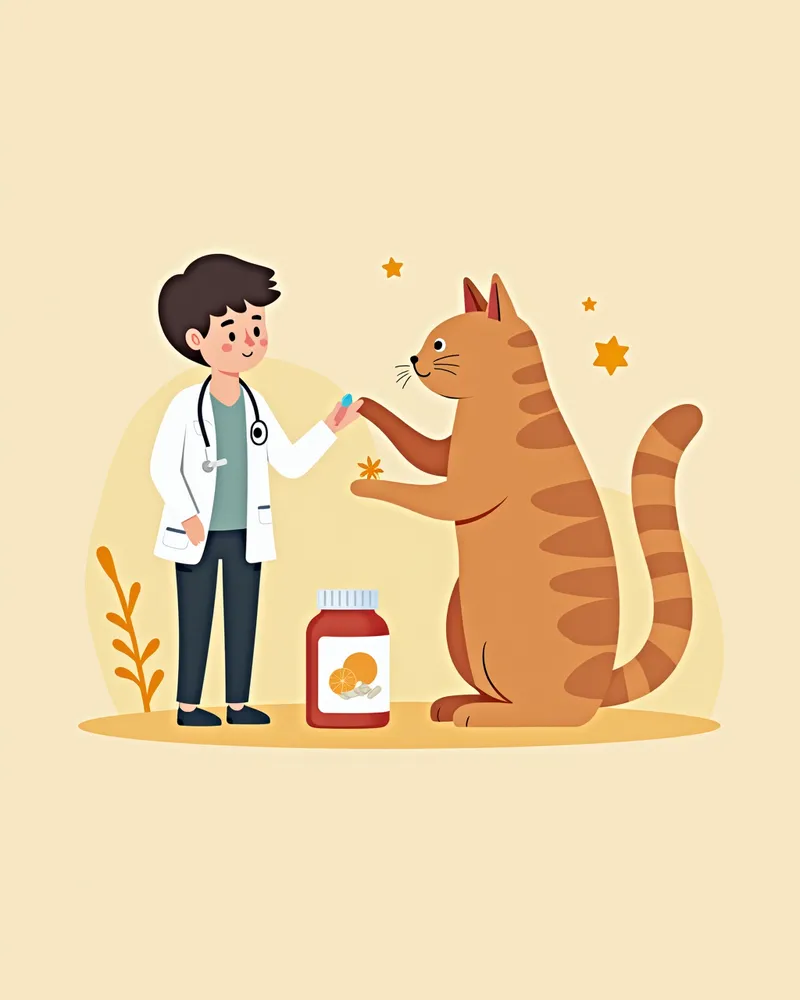 수의사가 고양이용 약품을 설명하는 모습