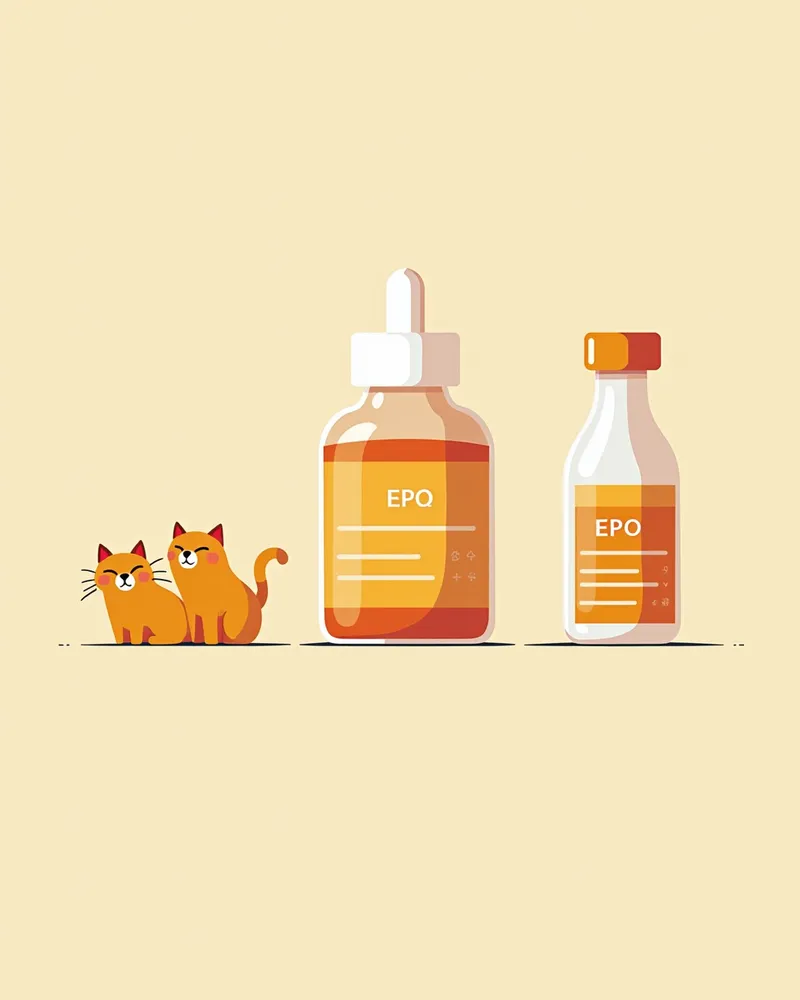 정제, 액상, 주사형 고양이 EPO 보충제를 비교한 이미지