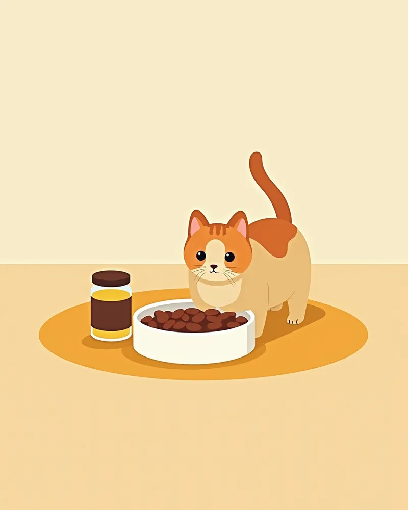 고양이 사료와 영양제가 함께 놓인 식탁