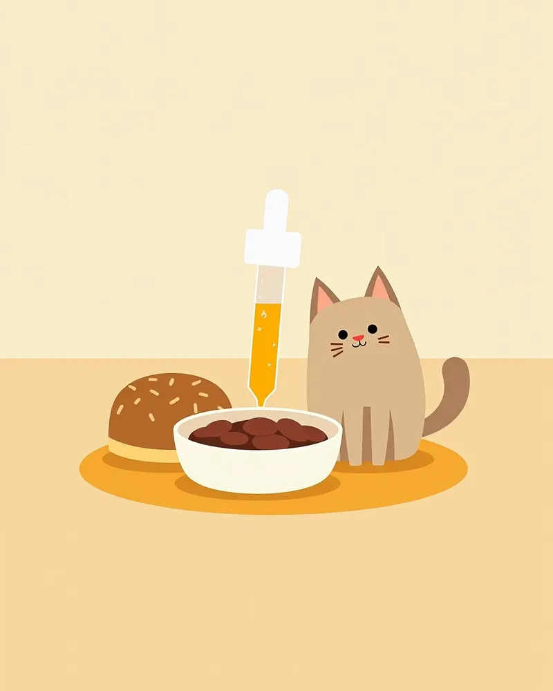 프로디아 요붕증 케어 액상 제품과 고양이 먹이 그릇