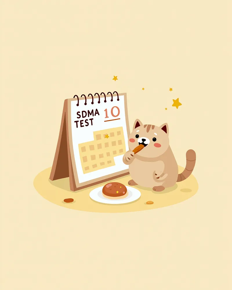 SDMA 검사 기록과 고양이 간식 제공 모습