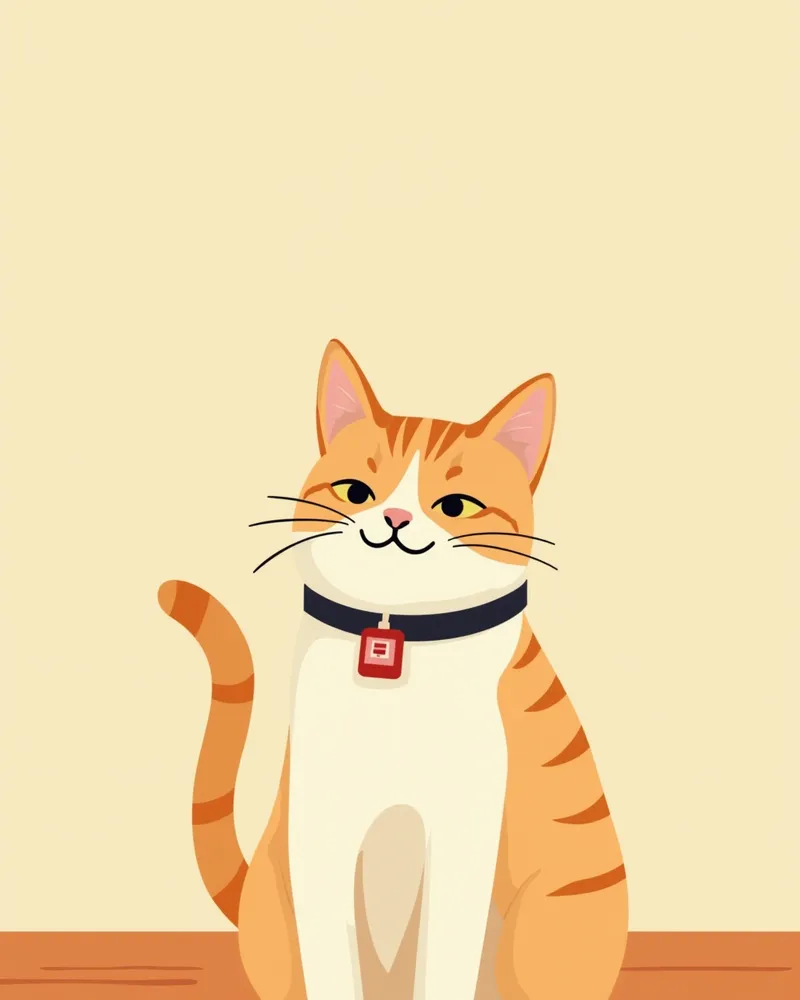 고양이가 깔끔한 목걸이를 착용한 모습, 자연광 아래에서 촬영됨