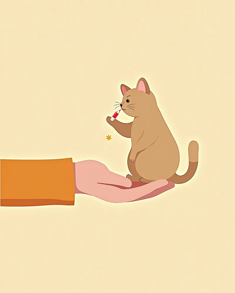 사람 손에서 약을 먹는 고양이