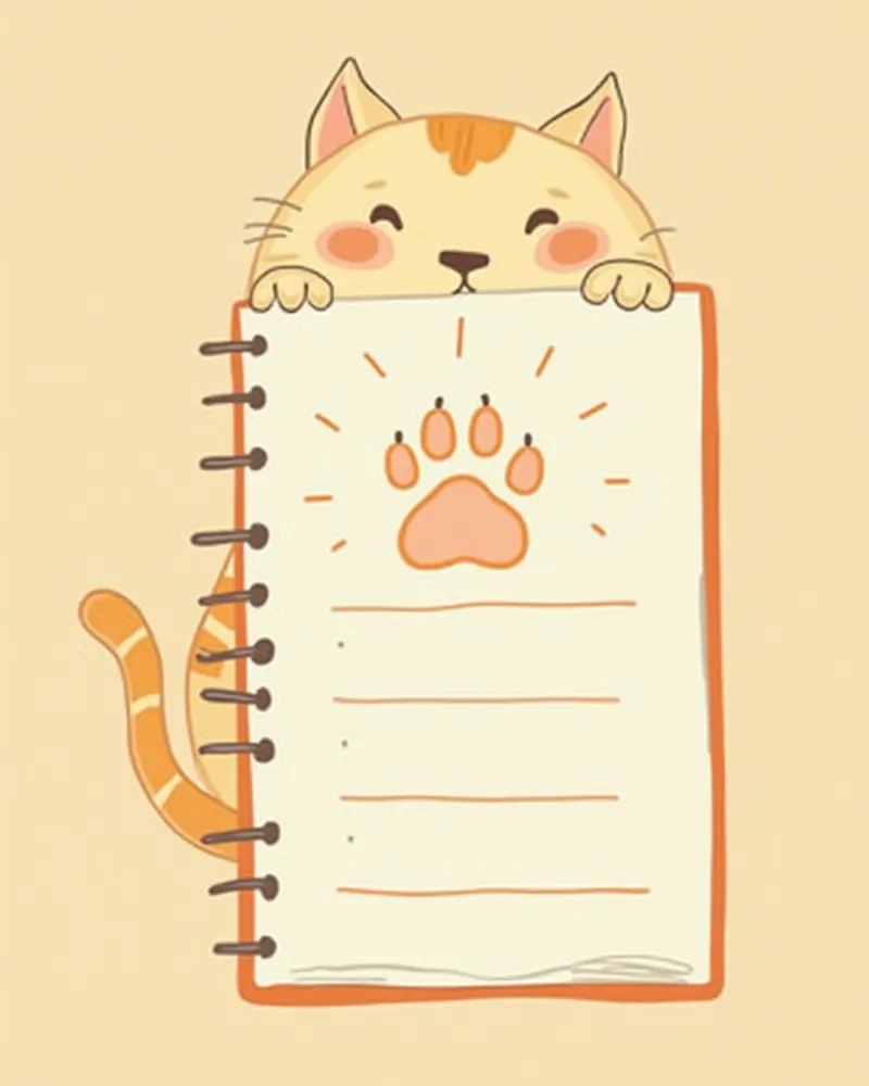 약 복용 일정 기록 노트와 고양이 발자국