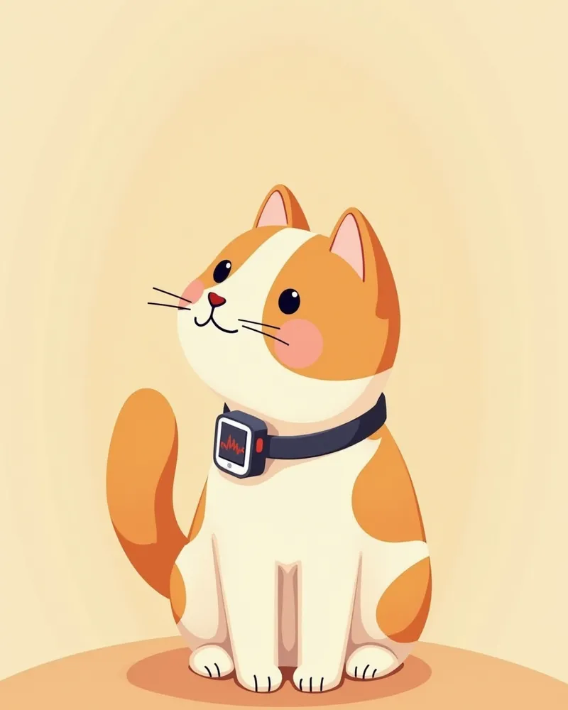 고양이 목에 착용한 휴대용 심장 모니터와 스마트폰에서 실시간 데이터 확인