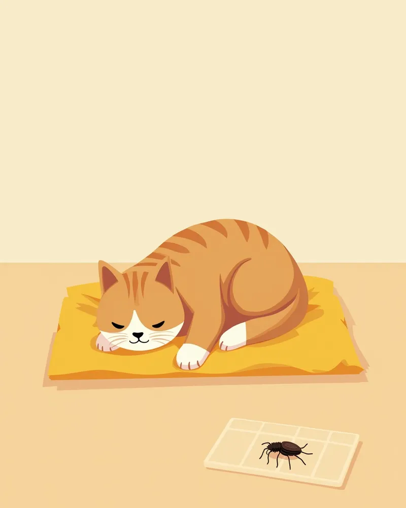 고양이 침대 근처에 놓인 벼룩 흡착 패드
