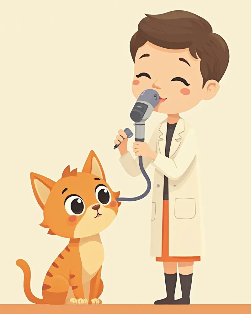수의사가 고양이 눈을 검진하는 모습