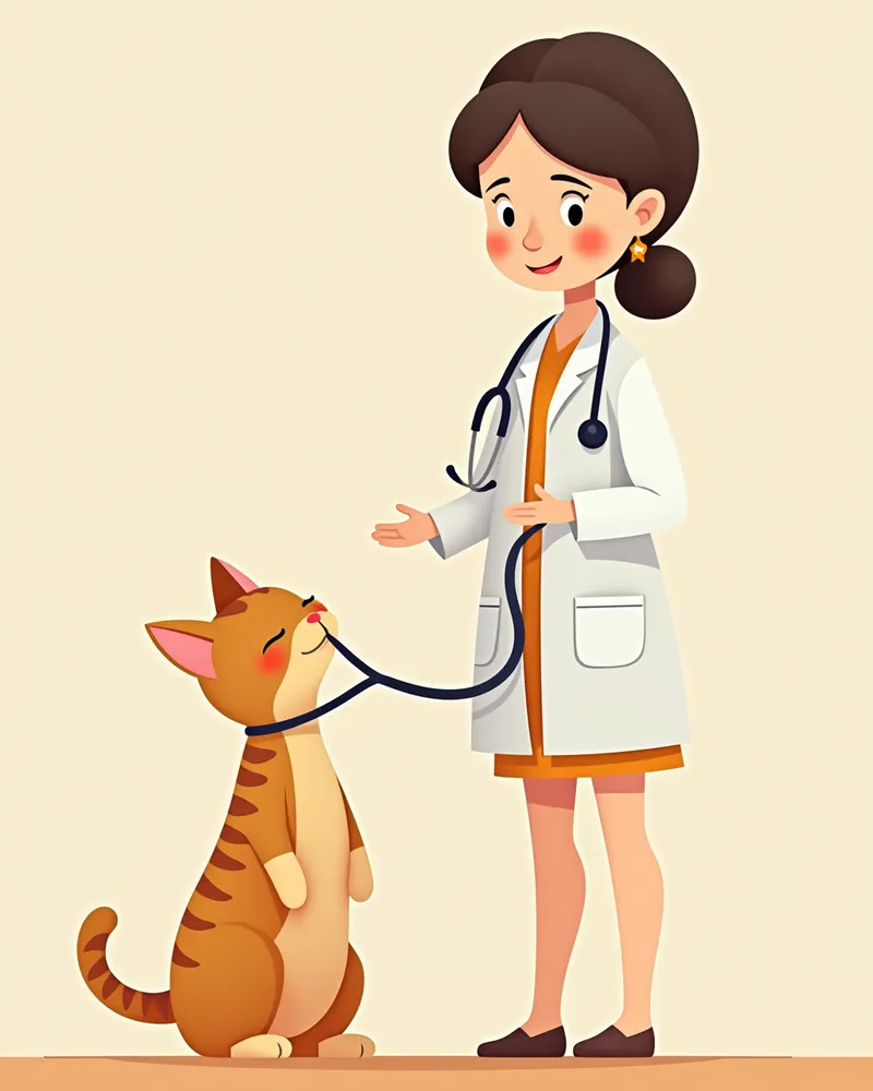 동물병원에서 청진기로 진찰받는 고양이