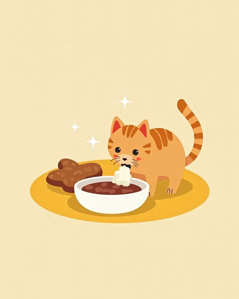 고양이 사료에 분말형 관리제를 섞어 먹는 모습