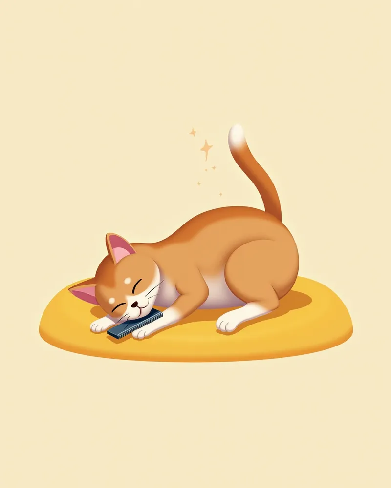 고양이 벼룩 관리용 빗질 및 환경 청소 장면
