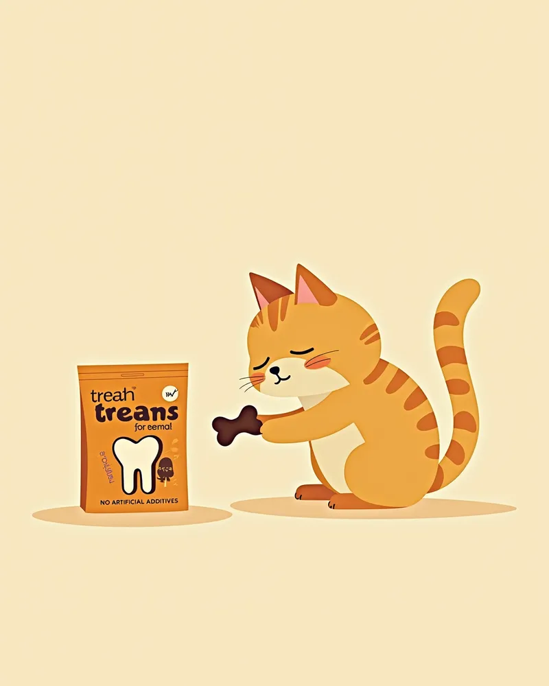 고양이용 치아 관리 간식을 맡고 있는 고양이