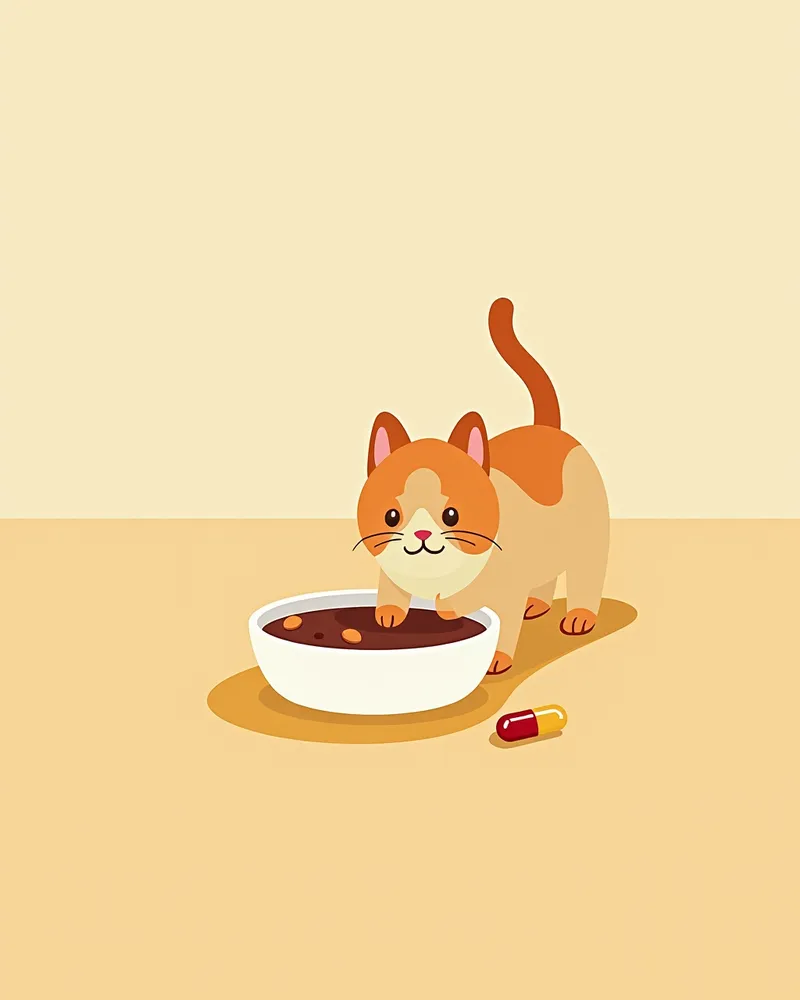 고양이 간성 뇌증 관리 보조제를 먹는 고양이