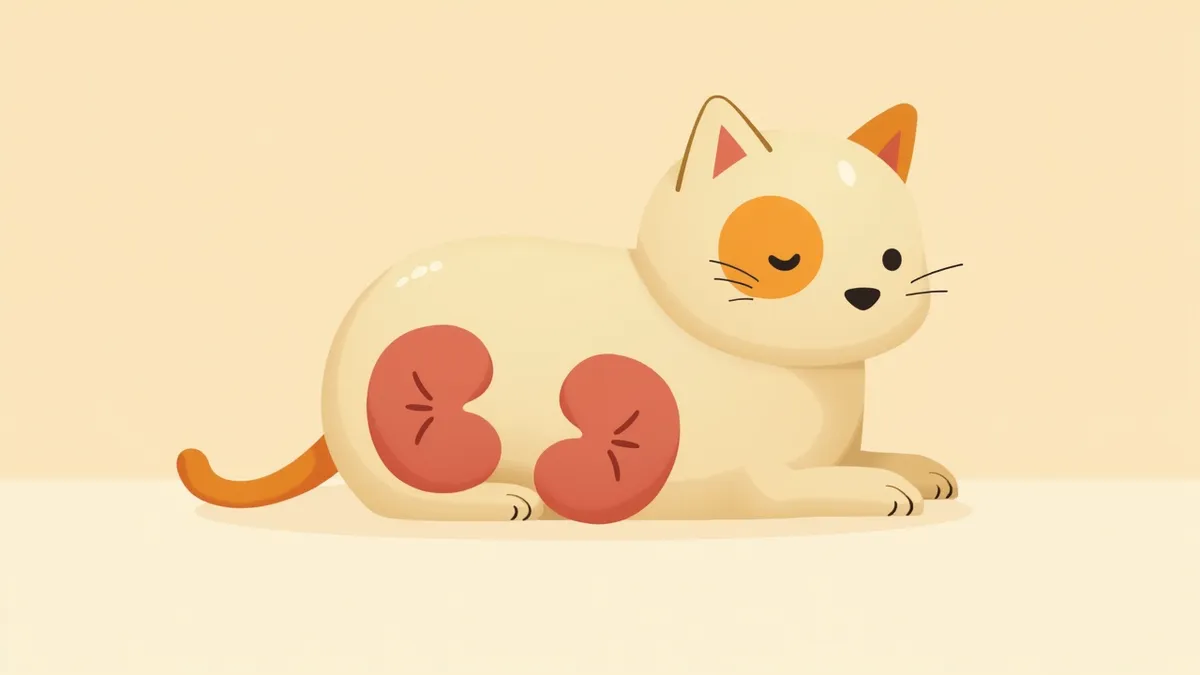 고양이 신장의 정상과 수신증 상태를 비교한 해부학적 도해