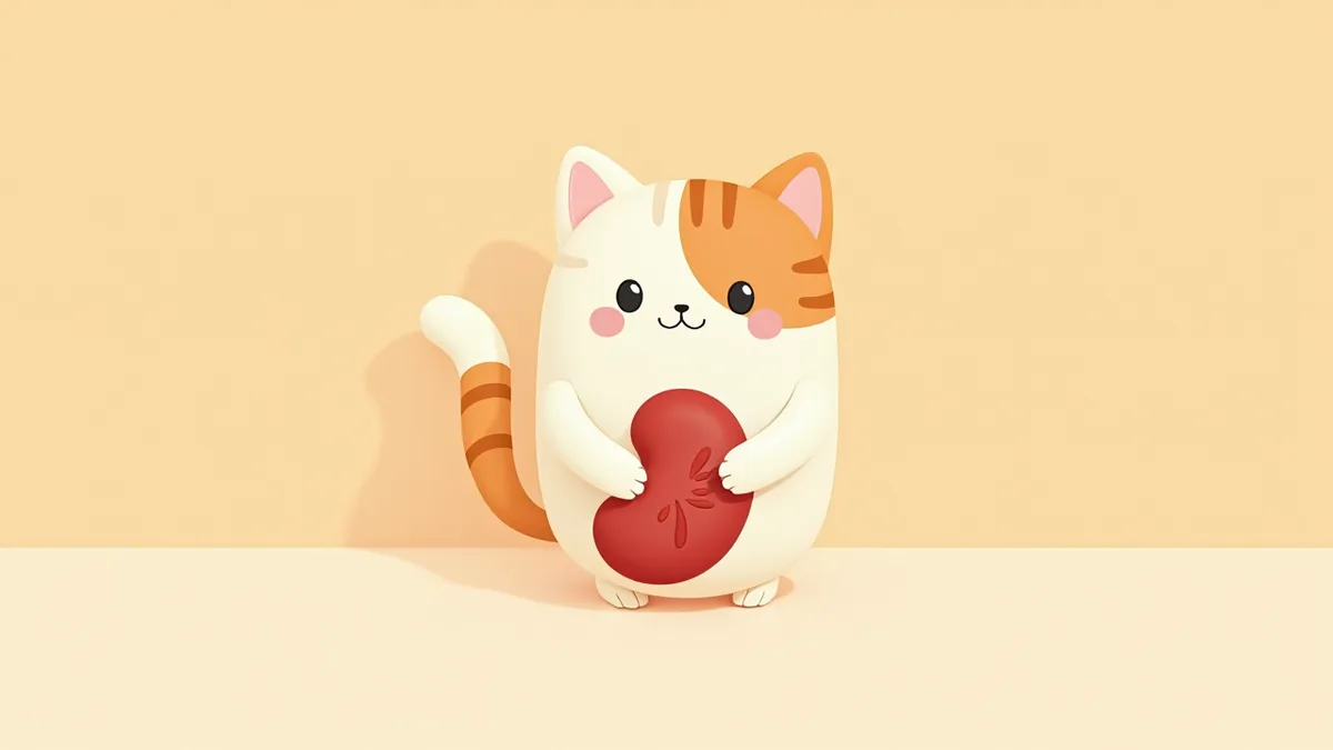 고혈압으로 인해 손상된 고양이 신장과 혈관의 의학적 일러스트
