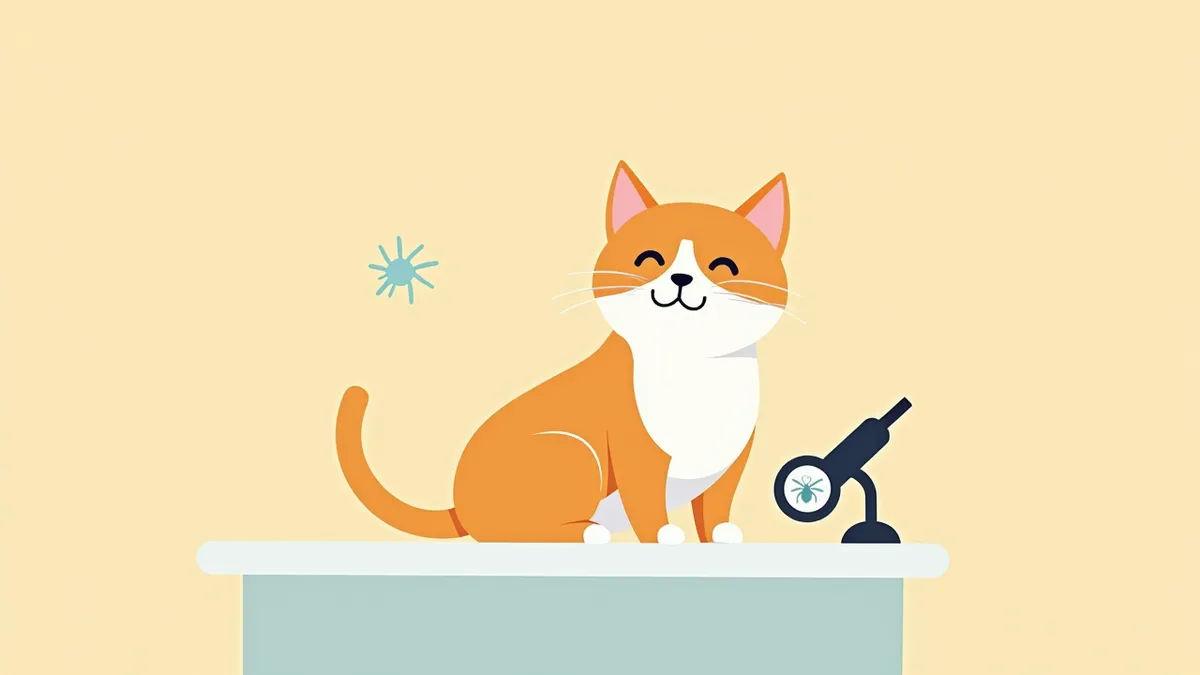수의사가 고양이 내부기생충을 진단하는 장면