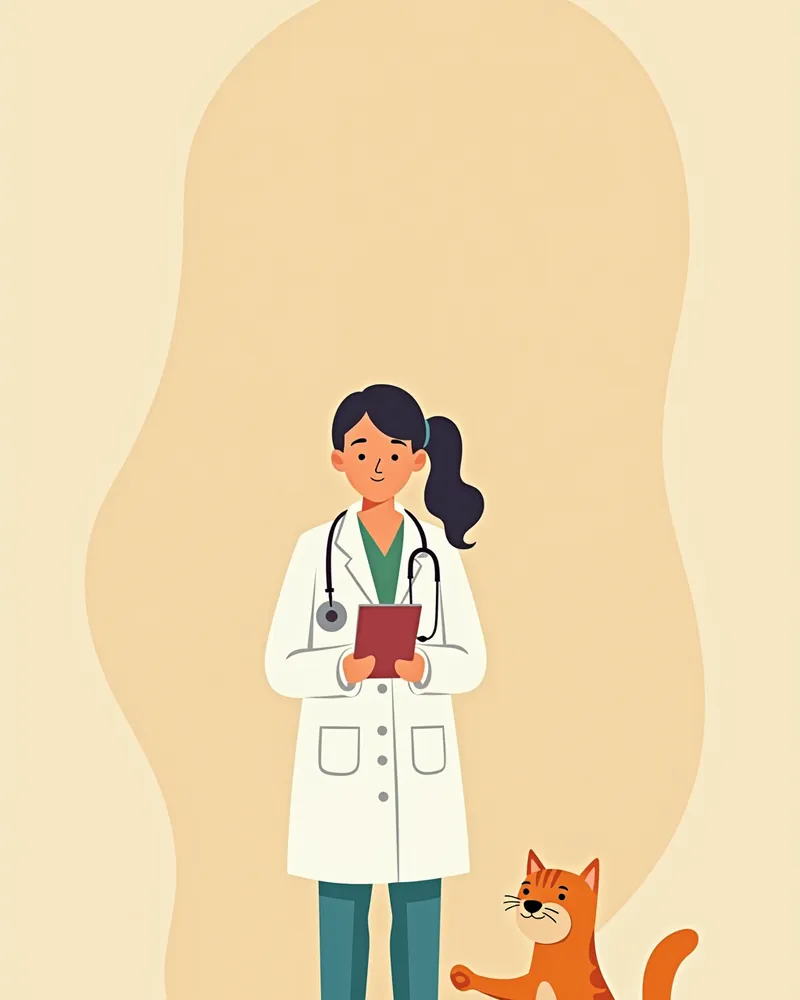 수의사가 고양이 간 생검 관리 제품 라벨을 주의 깊게 보고 있음