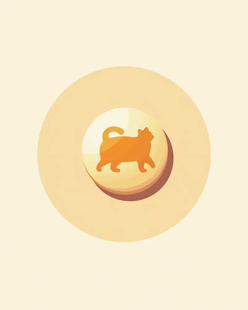 고양이 그림이 새겨진 밝은 베이지색 알약 캡슐, 흰 배경 위에 놓여 있음