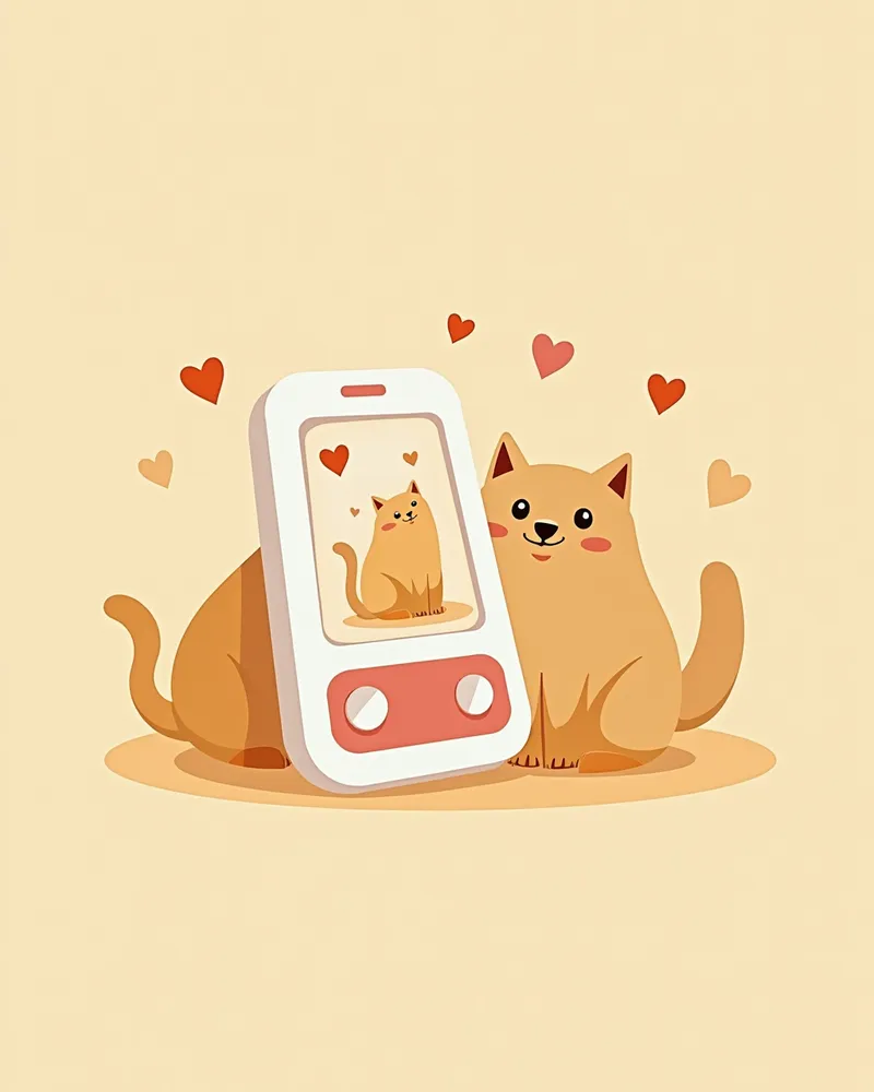 휴대용 수의학 진단 장비, 고양이 아이콘과 스마트폰 연결, 심장 마커 결과 표시