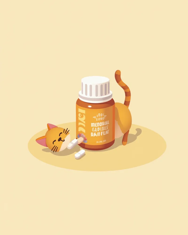 메모리얼 캡슐 제품과 고양이 복용 장면