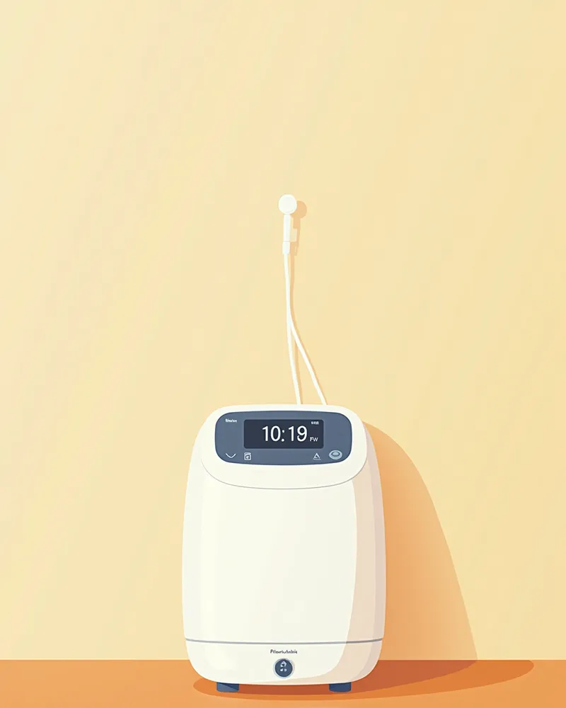 레이크스 산소 흡입기의 디지털 화면과 외관