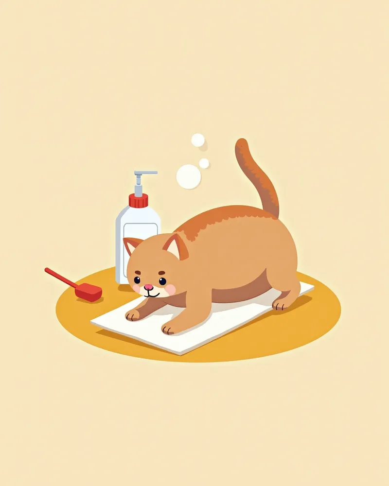 고양이 수술 후 관리용 부드러운 패드와 소독제