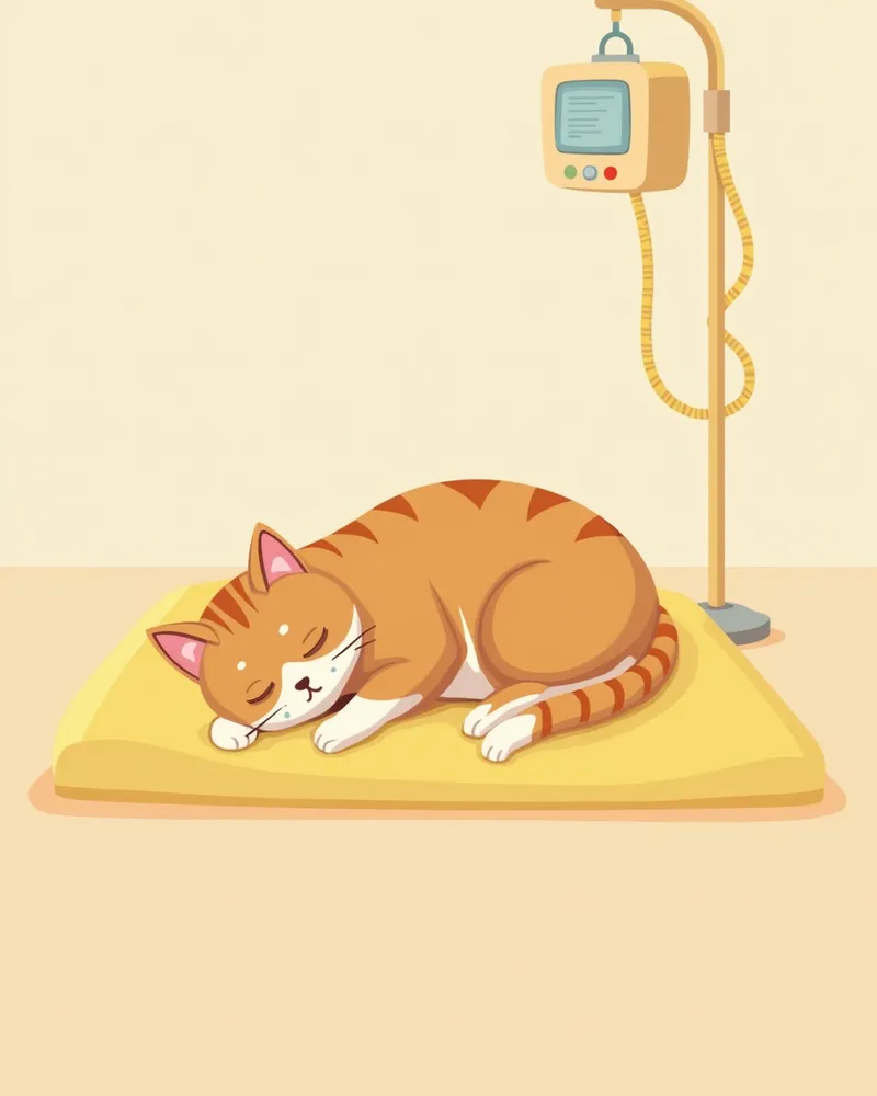 고양이 기흉 관리 중인 조용한 환경, 모니터링 장비 근처