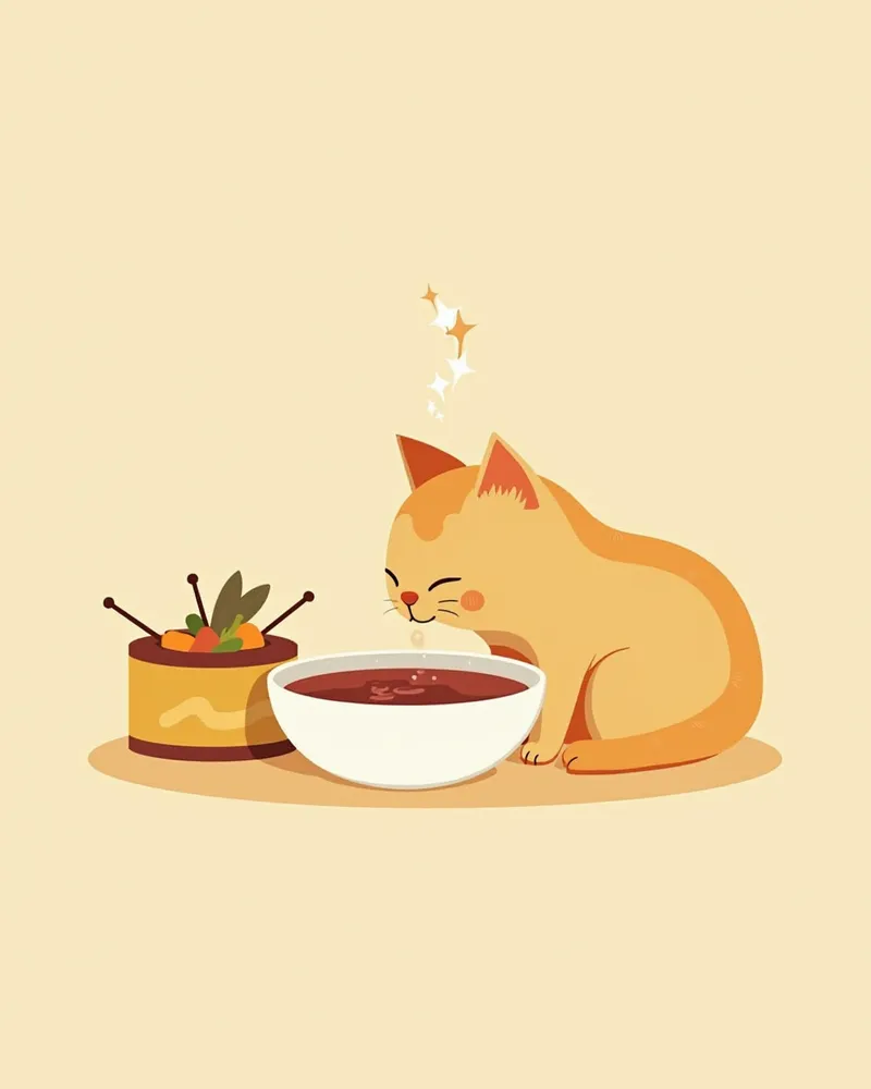 고양이가 물을 마시는 장면과 함께 사료가 있는 모습