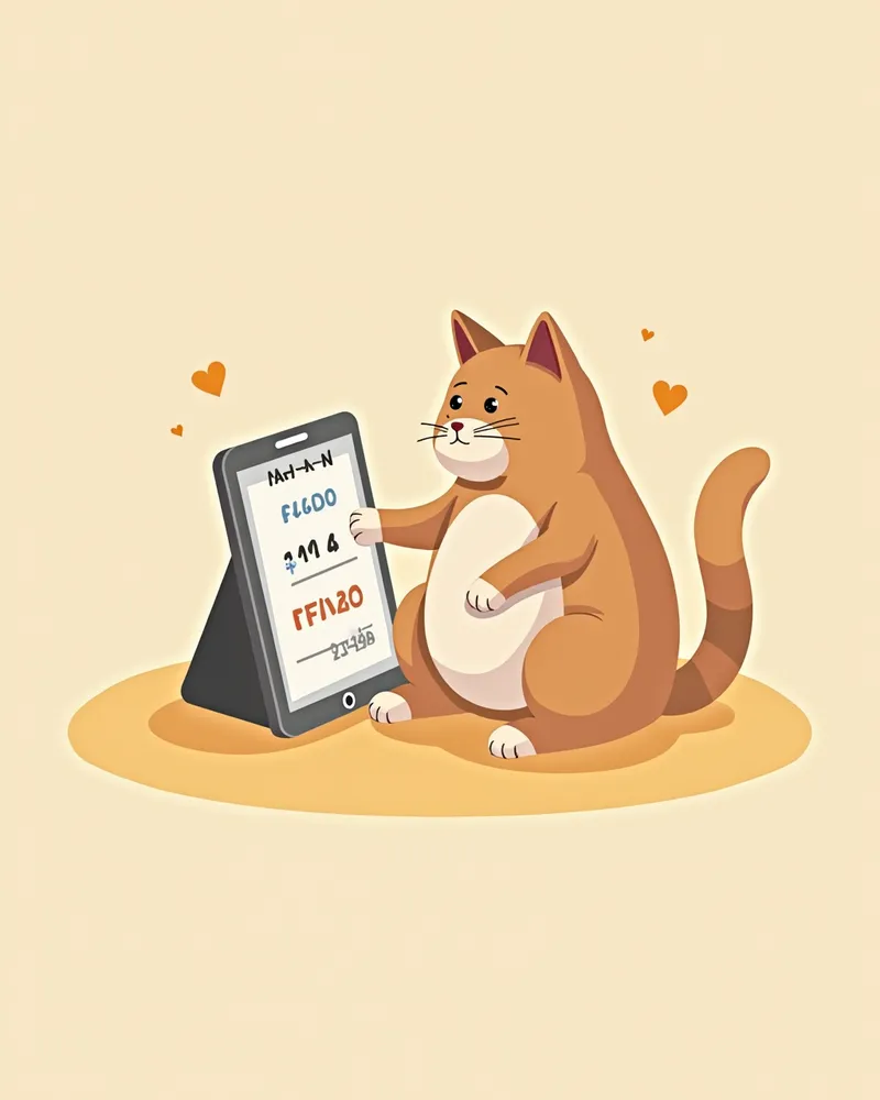 수의사가 임신 중인 고양이를 진찰하며 태블릿에 호르몬 수치를 확인하는 모습