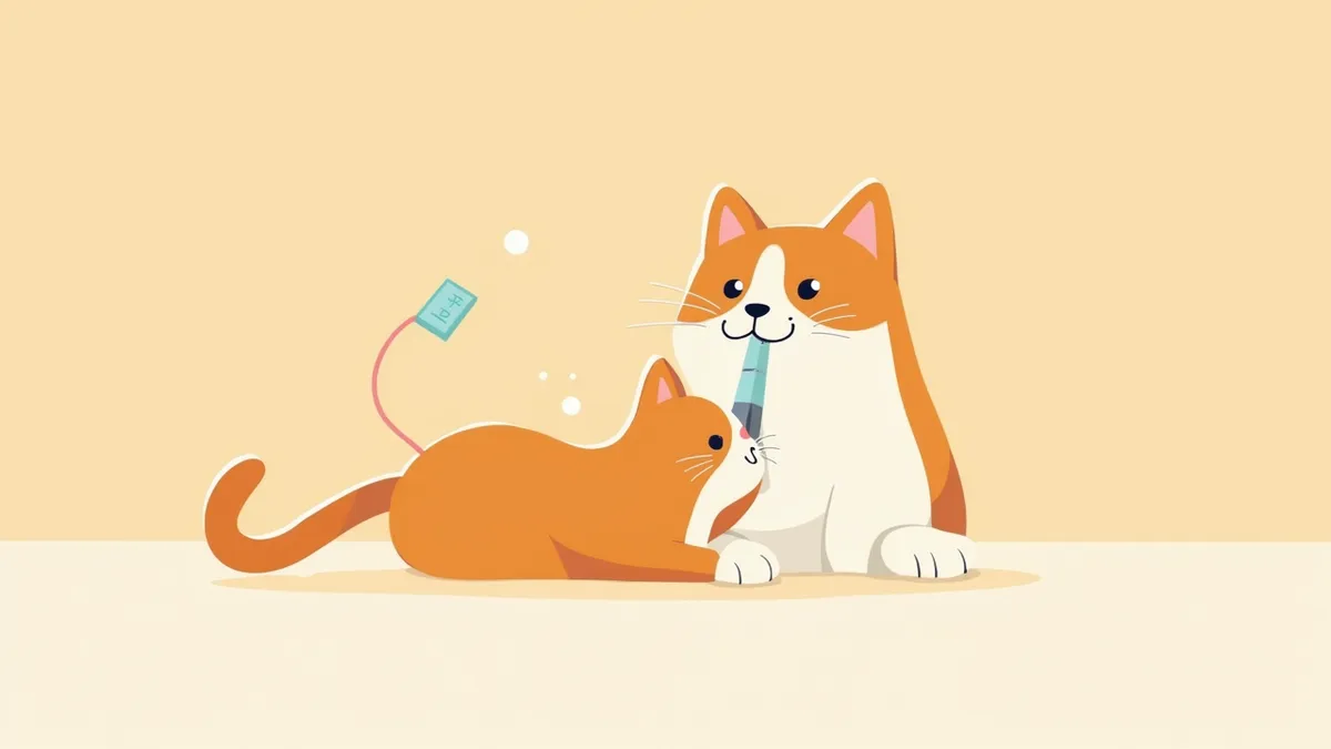 수의사가 고양이 눈에 쉬르머 눈물 검사 스트립을 놓는 모습