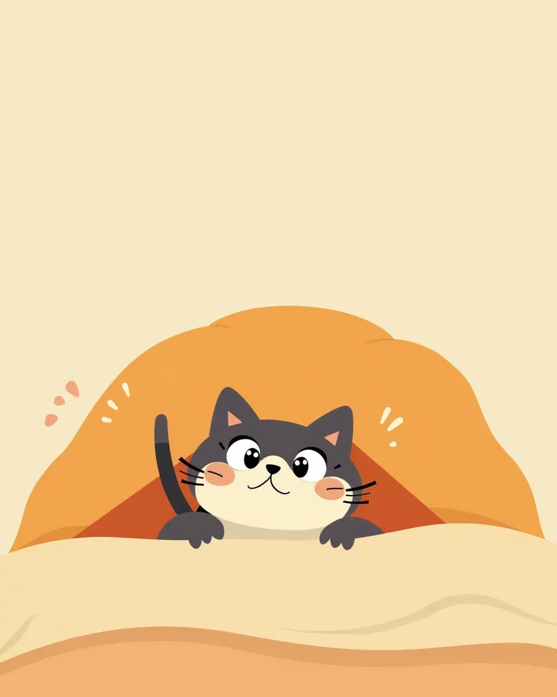침대 밑에 숨어 있는 고양이
