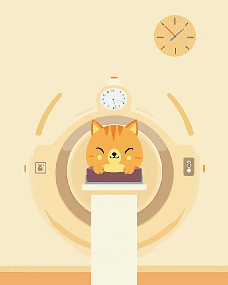 수의사와 함께 방사선 치료를 받는 고양이의 모습