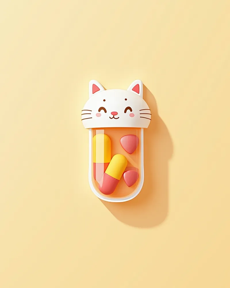 고양이 모양 라벨의 스피로노락톤 캡슐 병