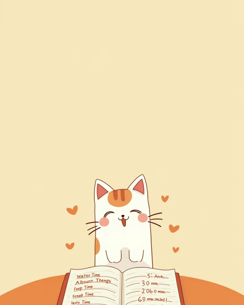 고양이의 식사, 물 섭취, 행동 기록을 하는 노트북 이미지