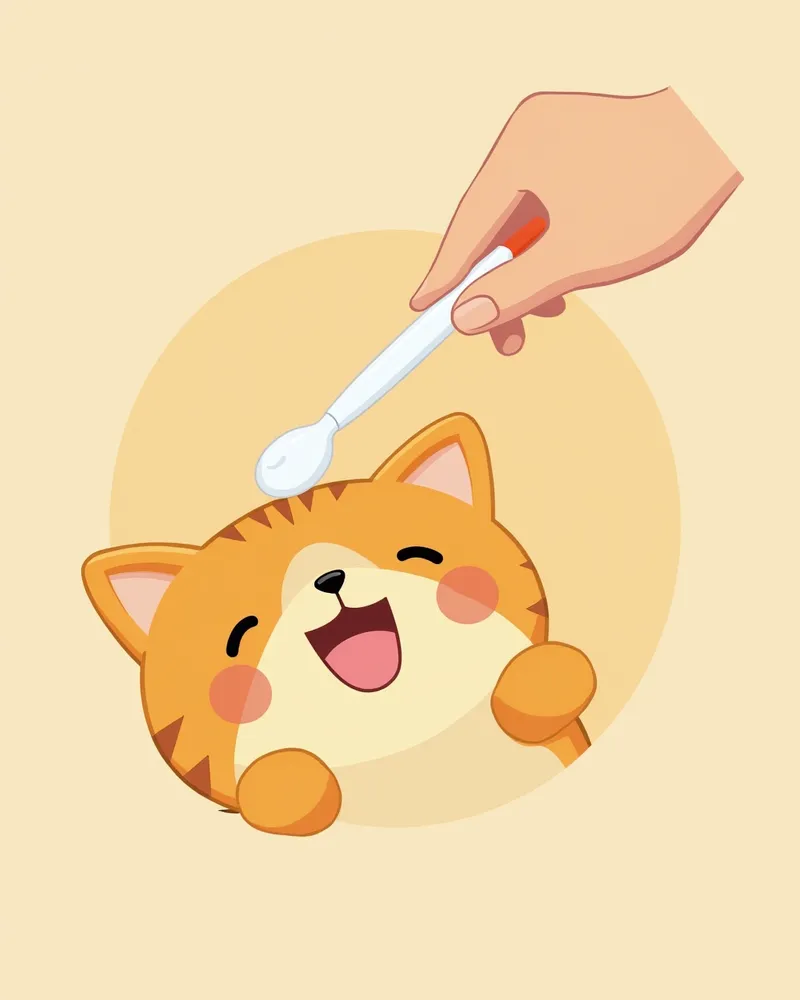 고양이에게 입안 관리 제품을 바르는 모습