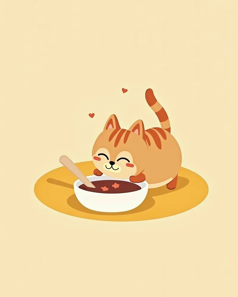 발치 후 부드러운 음식을 먹는 고양이
