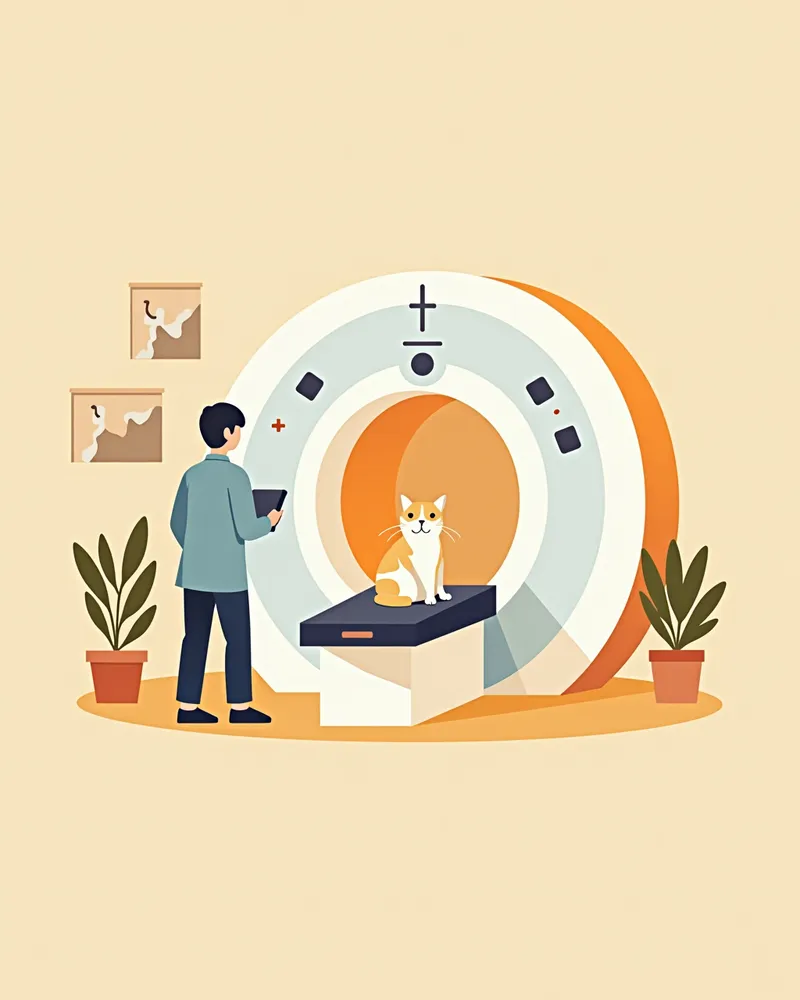 전문 병원의 MRI 센터에서 고양이가 검사 중인 모습